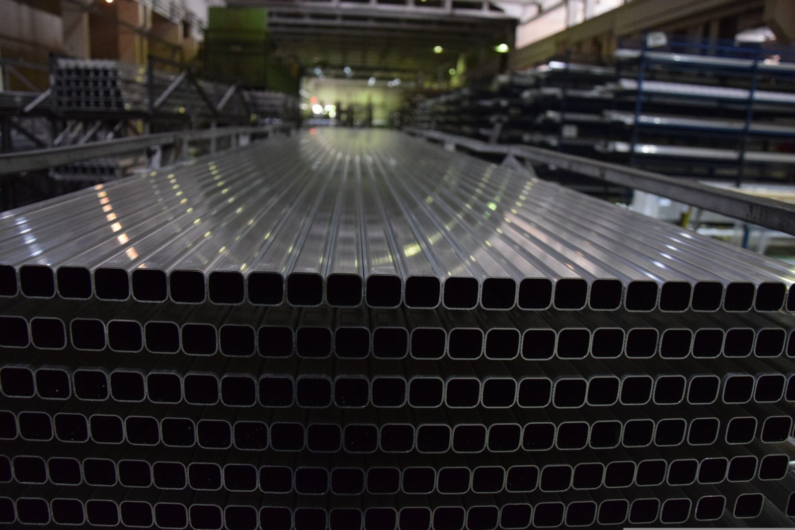 displaying stainless steel tube in a factory warehouse