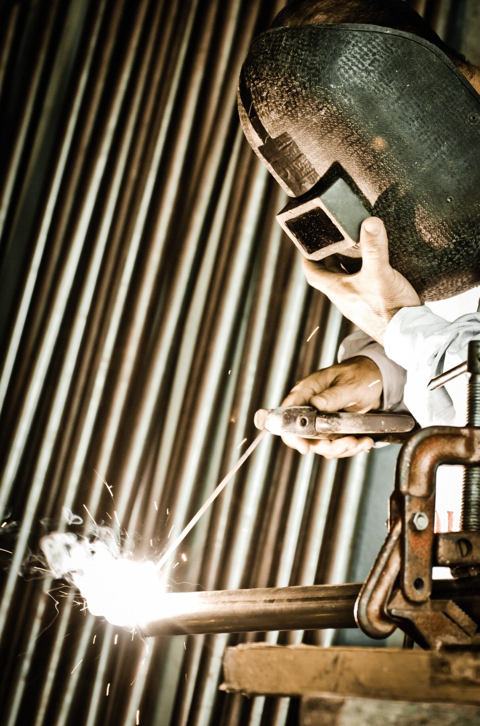 welding process in a hardware factory displayed